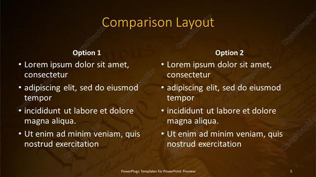 Comparison presentation slide layout