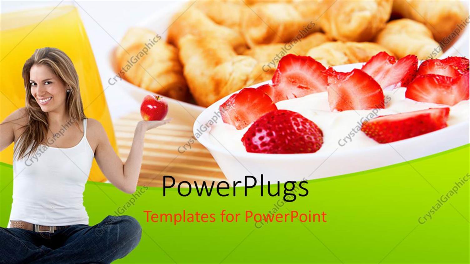 Featuring Young Happy Woman Holds Read Apple in Hand Symbolizing Healthy Living