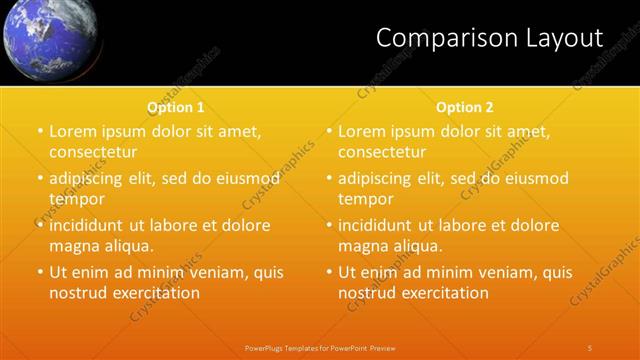 Comparison presentation slide layout