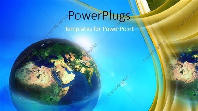  Presentation with abstract blue globe - Earth globe on blue background with abstract yellow curves