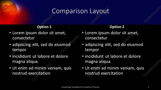 Comparison presentation slide layout