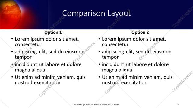Comparison presentation slide layout