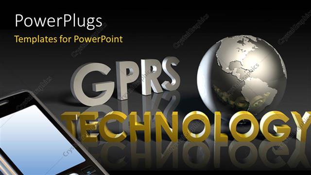  Presentation with technology - Earth globe with cell phone and 3D text GPRS TECHNOLOGY