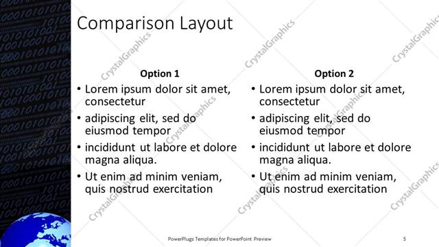 Comparison presentation slide layout