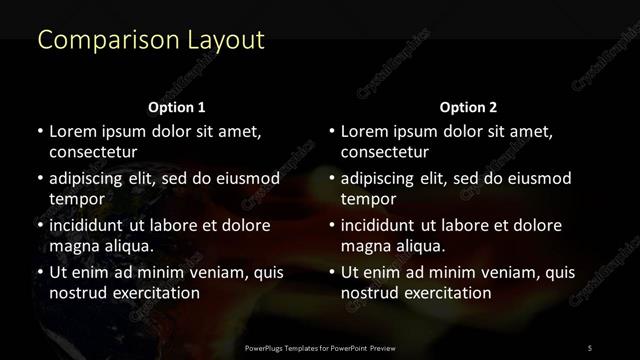 Comparison presentation slide layout