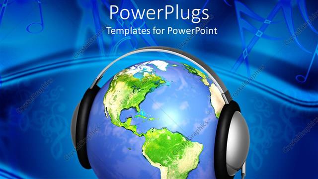  Presentation with support - Earth globe with headphones and microphone depicting customer support?