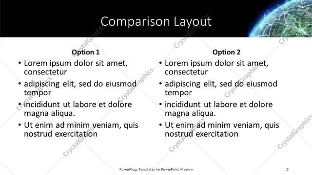 Comparison presentation slide layout