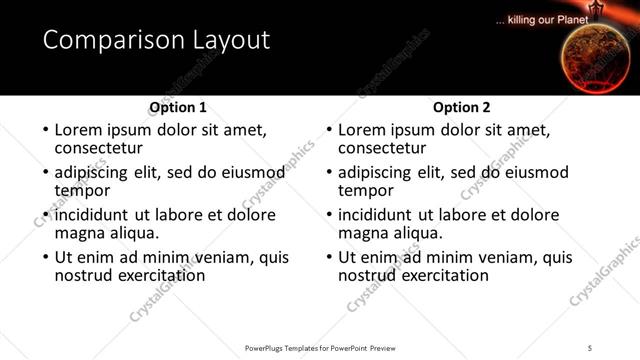 Comparison presentation slide layout