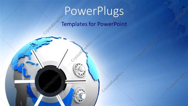  Presentation with safe - An earth globe with a safe key on a blue colored background