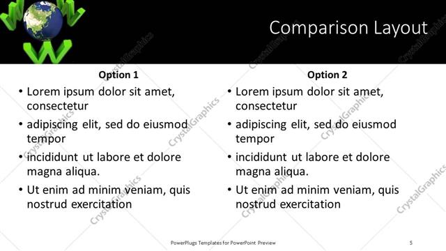 Comparison presentation slide layout