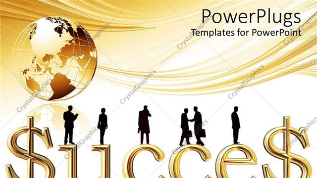  Presentation with success business - Earth globe with text 'SUCCESS' and business men transacting
