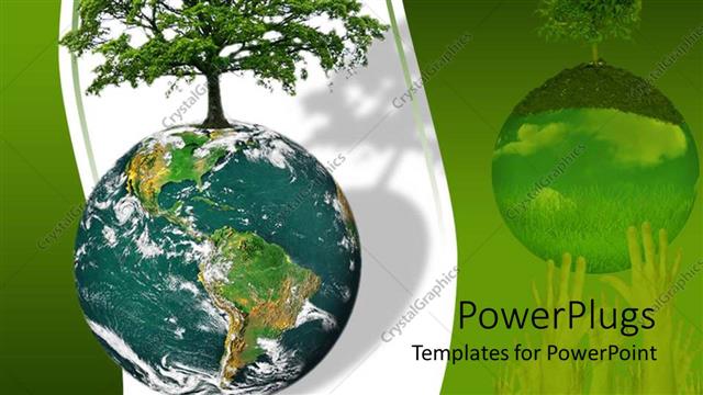  Presentation with growing tree - Earth globe with tree growing on it on a white and green background