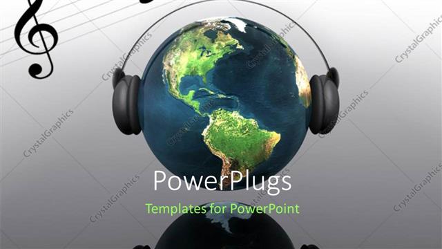  Presentation with world globe earth - An earth globe wearing headphones with some musical notes