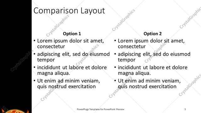 Comparison presentation slide layout