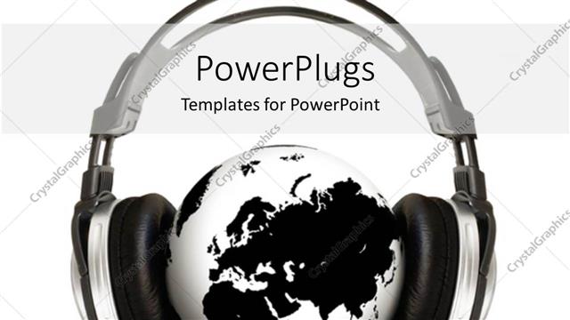  Presentation with headphones - The Earth wearing headphones with white background