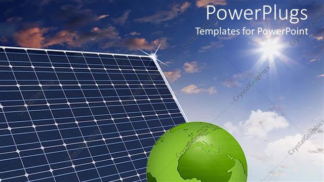  Presentation with friendly - Eco friendly  solar panels in the sky make the world a better place green globe save the planet