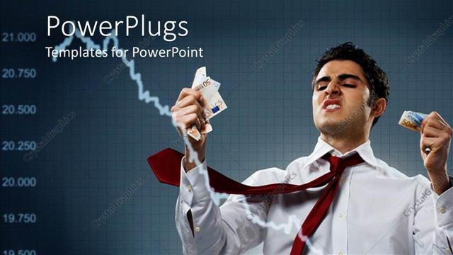  Presentation with market - Economic recession metaphor with downward trend, investor clutching money