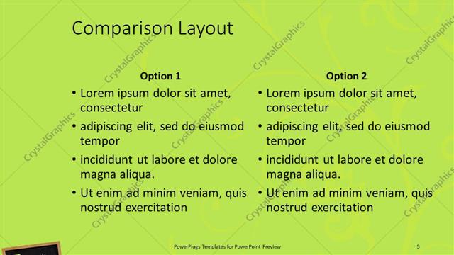 Comparison presentation slide layout