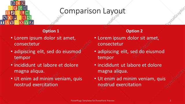 Comparison presentation slide layout