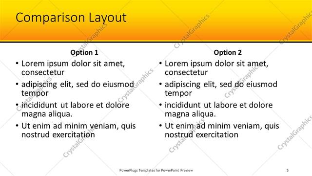 Comparison presentation slide layout