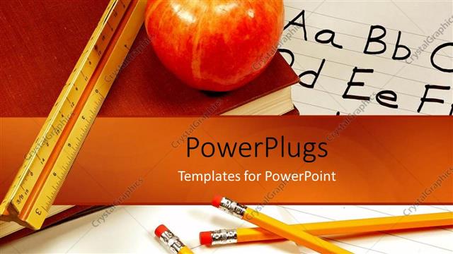  Presentation with apple - Education desk teachers apple ruler pencils paper pens books school