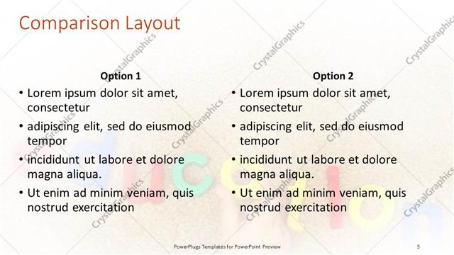 Comparison presentation slide layout