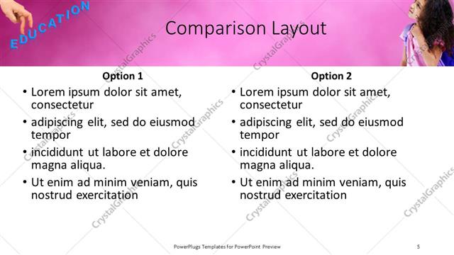 Comparison presentation slide layout
