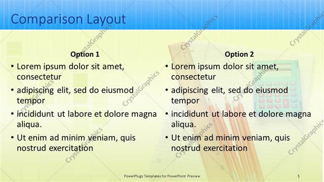 Comparison presentation slide layout