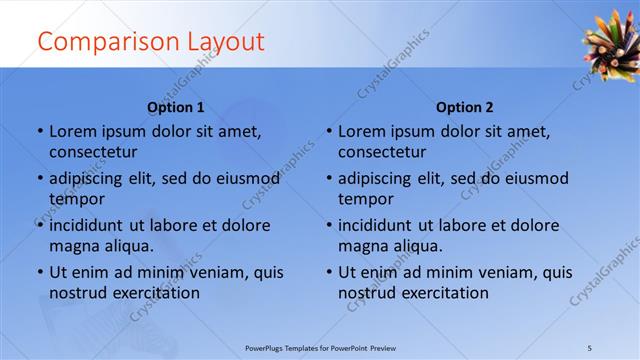 Comparison presentation slide layout