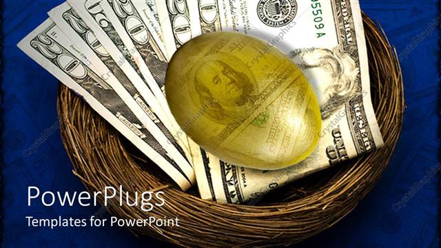  Presentation with golden - An egg and dollar notes in a nest