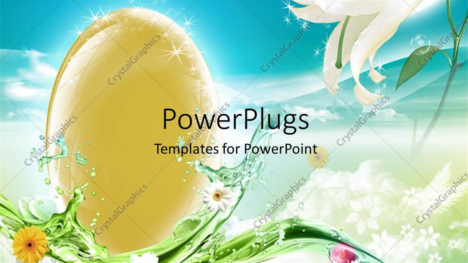 Featuring an Egg with a Number of Flowers and a Bluish Background