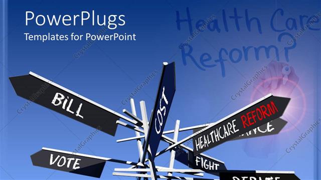  Presentation with eight - Eight black sign post plates with different health care text on them