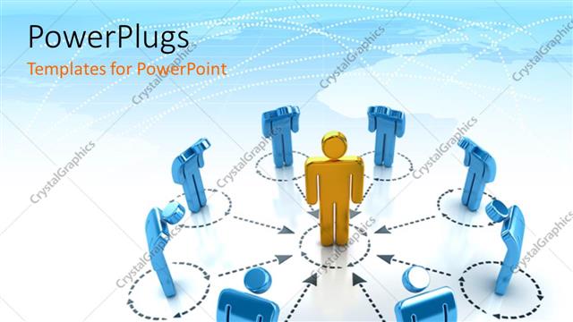  Presentation with eight - Eight blue characters standing and bowing round a gold one in the centre