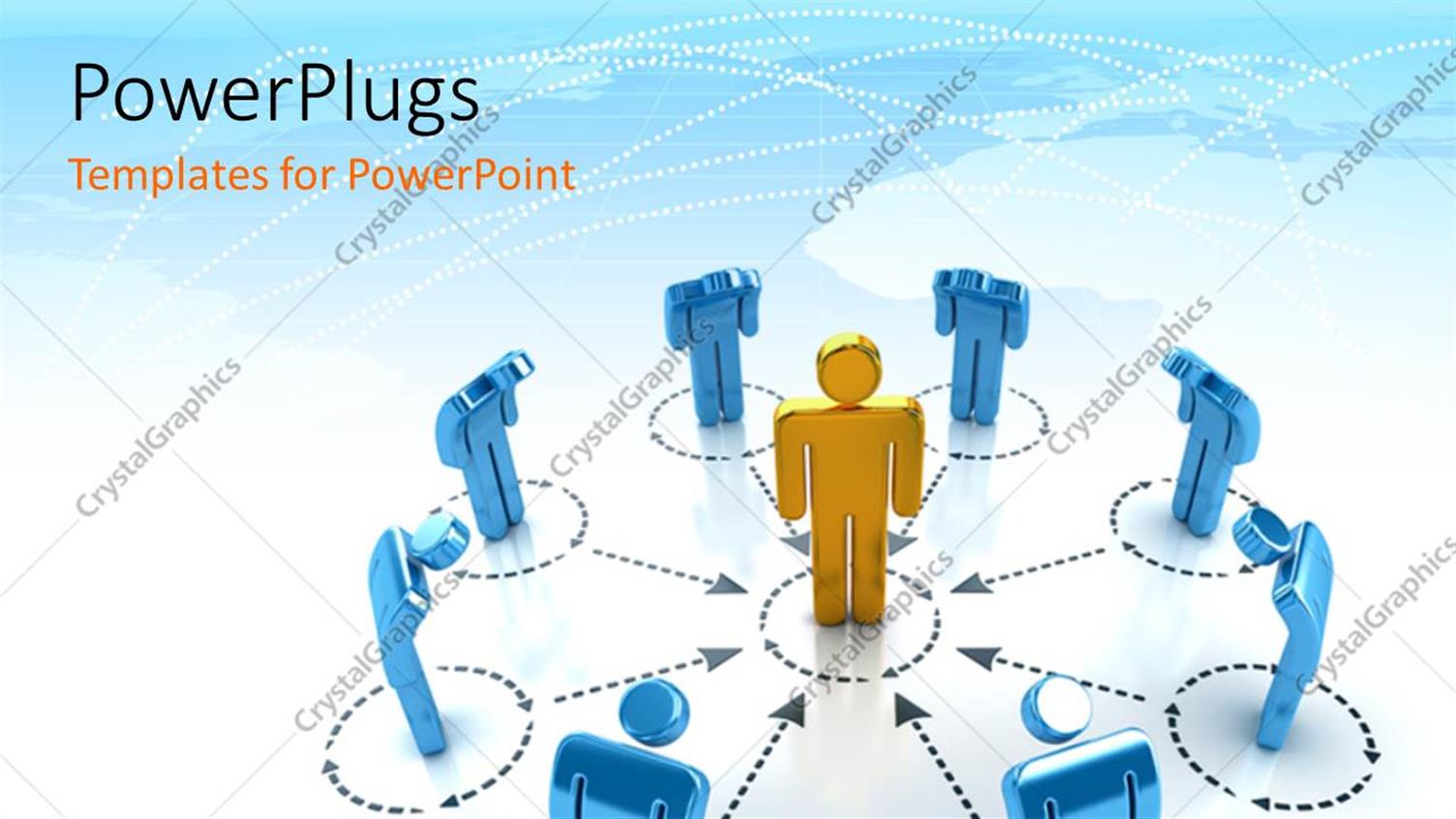 Featuring Eight Blue Characters Standing and Bowing Round a Gold One in the Centre