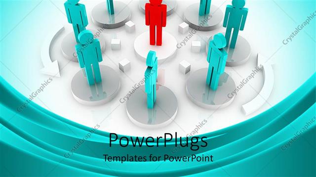  Presentation with organization - Eight blue colored human figures with a red one in the middle