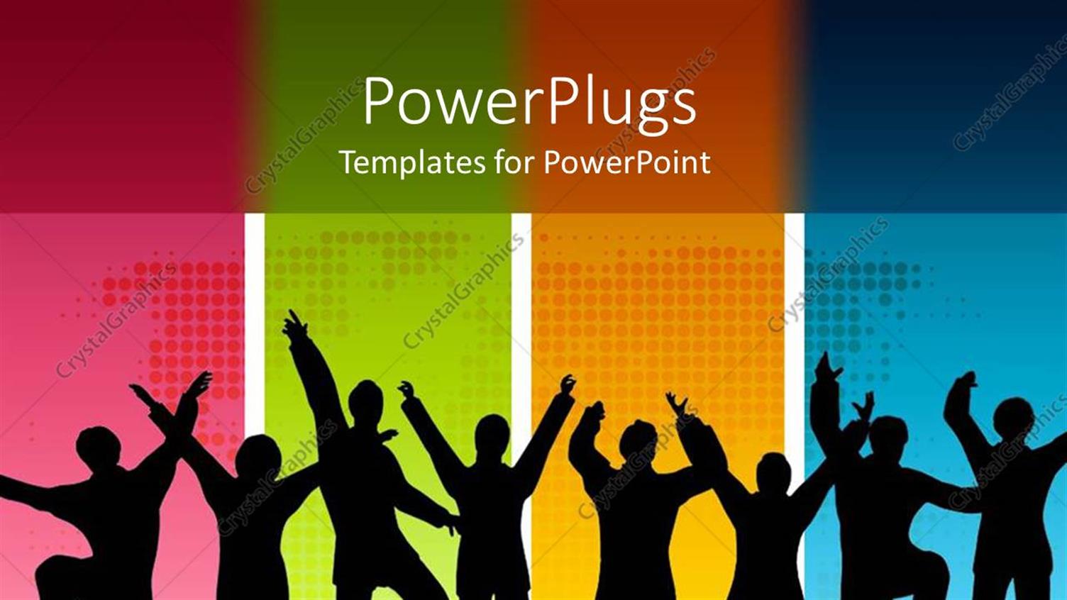 Featuring Eight Happy People in Front of Four Different Colored Blocks