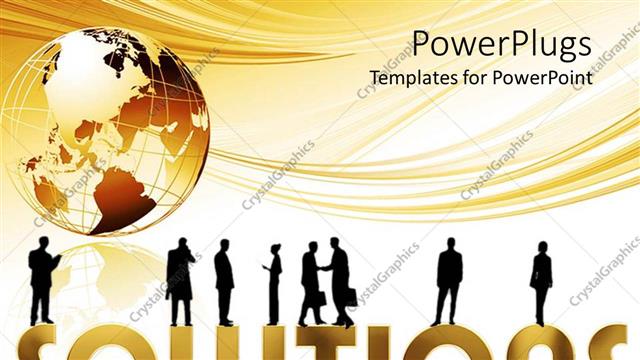  Presentation with solutions - Eight human characters standing on different parts of a text which spells out the word