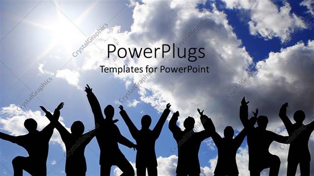  Presentation with eight - Eight humans jumping with a clear shiny sky background