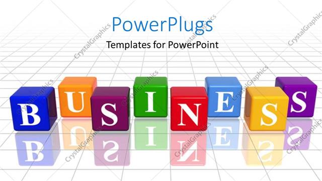  Presentation with eight - Eight multicolored cubes with a text which spells out the word 