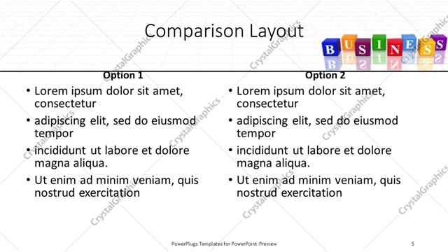 Comparison presentation slide layout