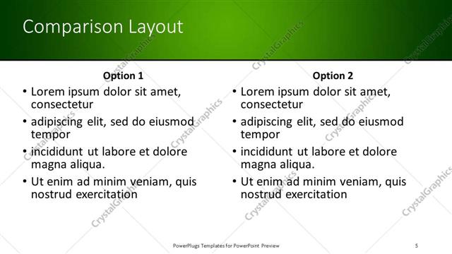 Comparison presentation slide layout