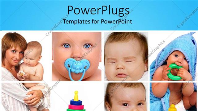  Presentation with eight - Eight tiles showing a mother and her baby with toys