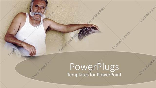  Presentation with elderly - Elderly man in white singlet sitting on a brown background