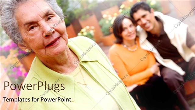  Presentation with elderly - Elderly woman with a couple sitting on a blurry background