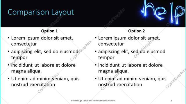 Comparison presentation slide layout