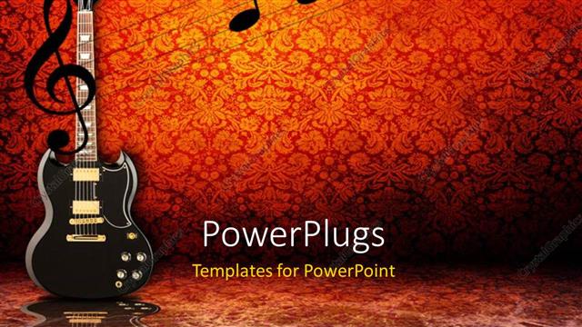  Presentation with vintage music - Electric guitar and music notes on red vintage background