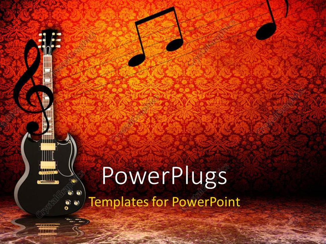 PowerPoint Template Electric guitar and music notes on red vintage