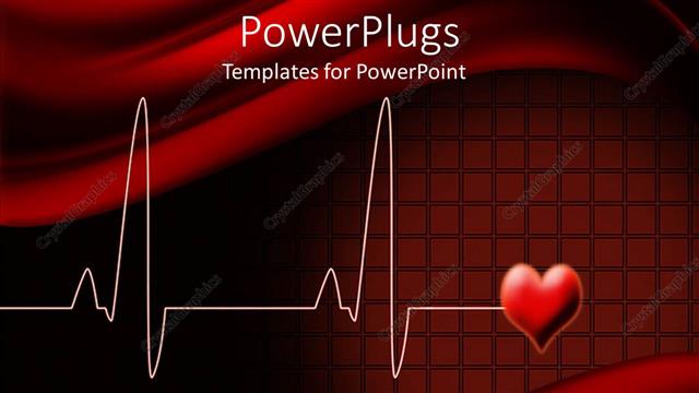  Presentation with shape heart - Electrocardiogram wave lines with love shape on red background