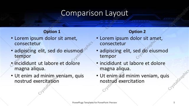 Comparison presentation slide layout