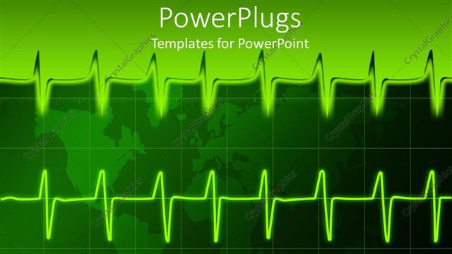  Presentation with electronic - An electronic heartbeat line with its reflection and Earth's map in the background